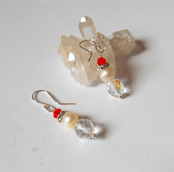 Brinco de Prata com Cristal Vermelho e Branco