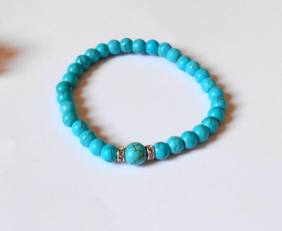 Pulseira Ajustavel com Howlita Turquesa e Cristais