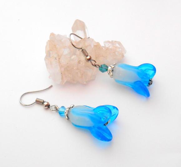 Brinco Aço Inox e Flor de Muranos Azul
