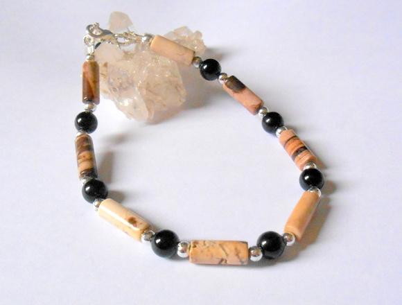 Pulseira de Jaspe rajado e ágata negra