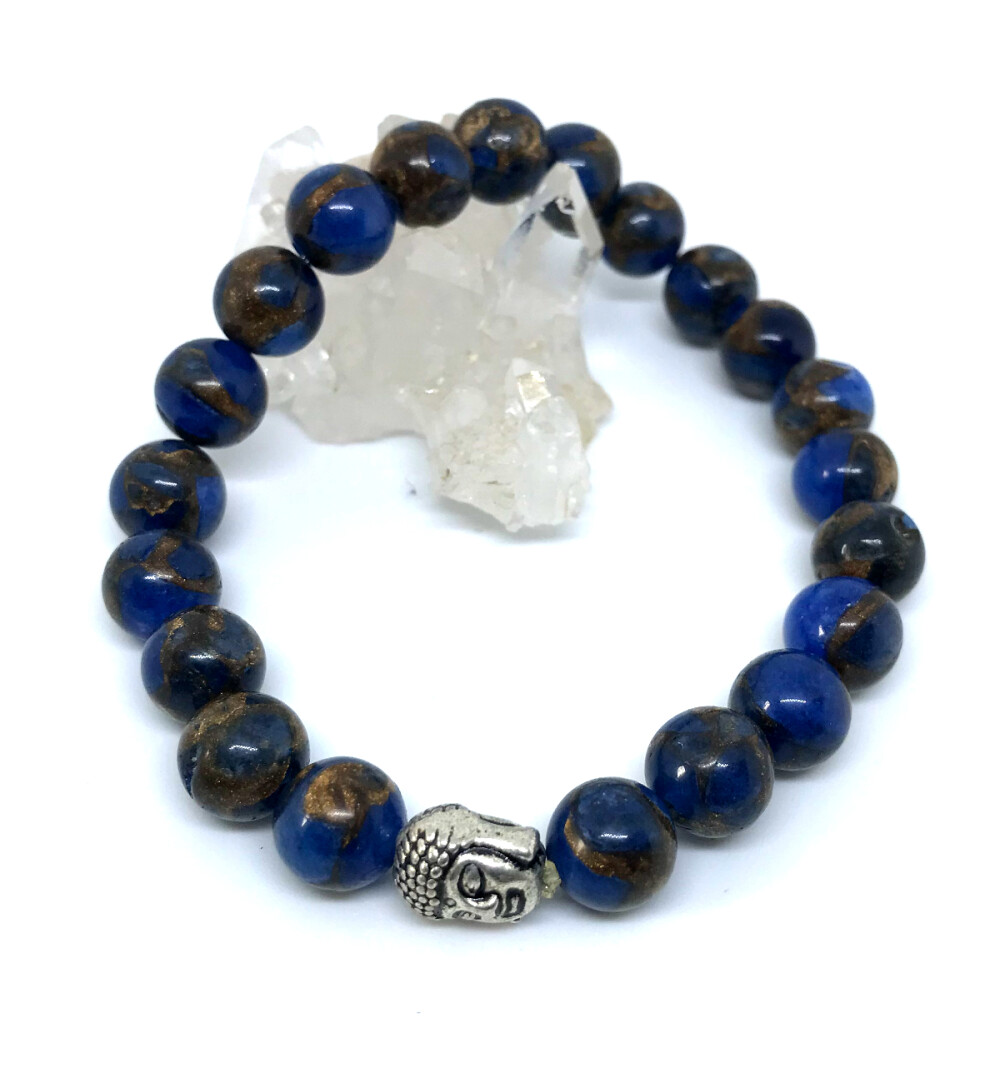 Pulseira Japamala com Jaspe 21 Contas e Buda Prateado