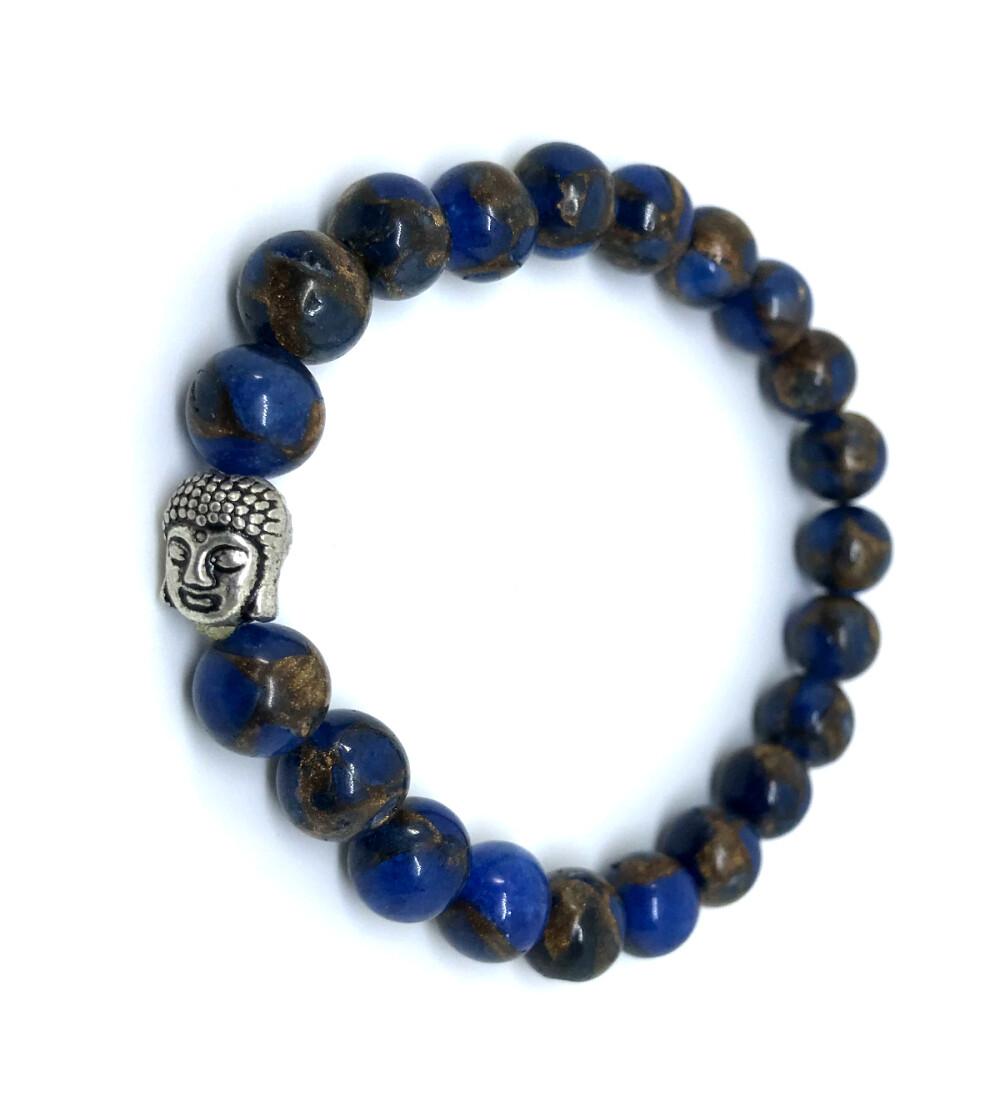 Pulseira Japamala com Jaspe 21 Contas e Buda Prateado