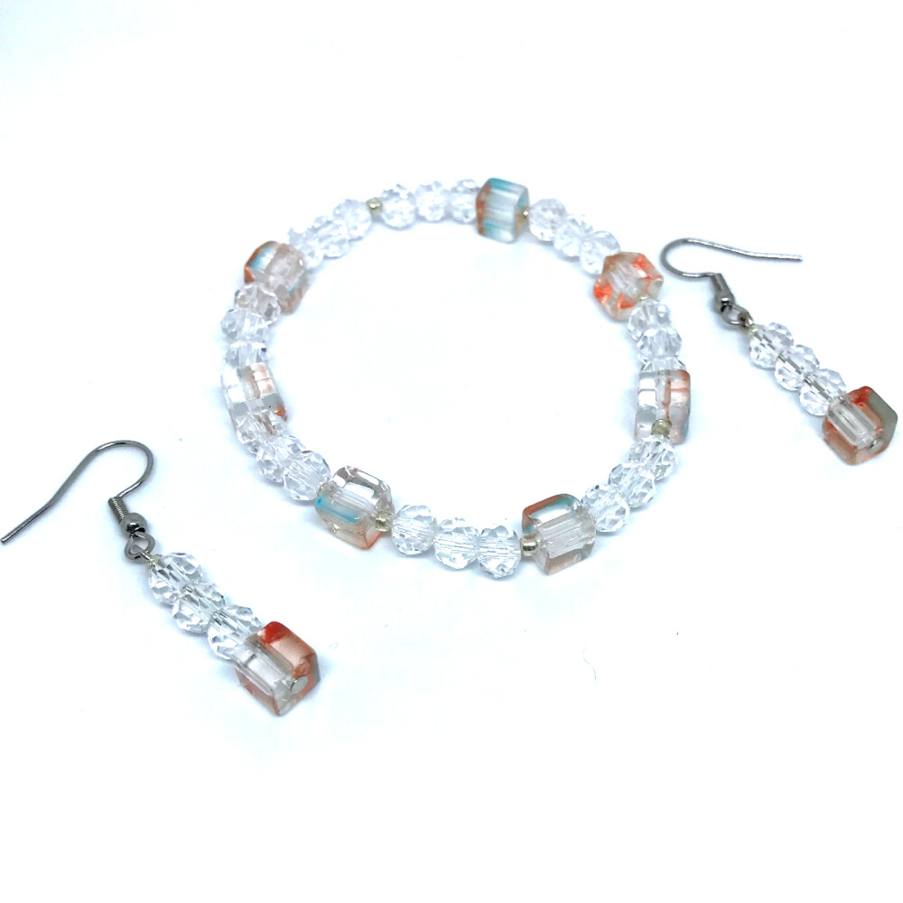 Conjunto Exclusivo de Pulseira e Brincos com Cristais Dadinho e F