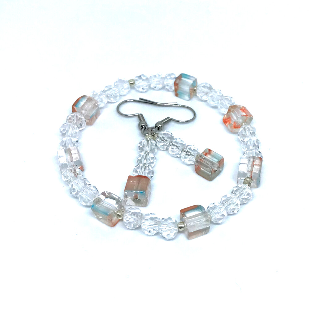 Conjunto Exclusivo de Pulseira e Brincos com Cristais Dadinho e F