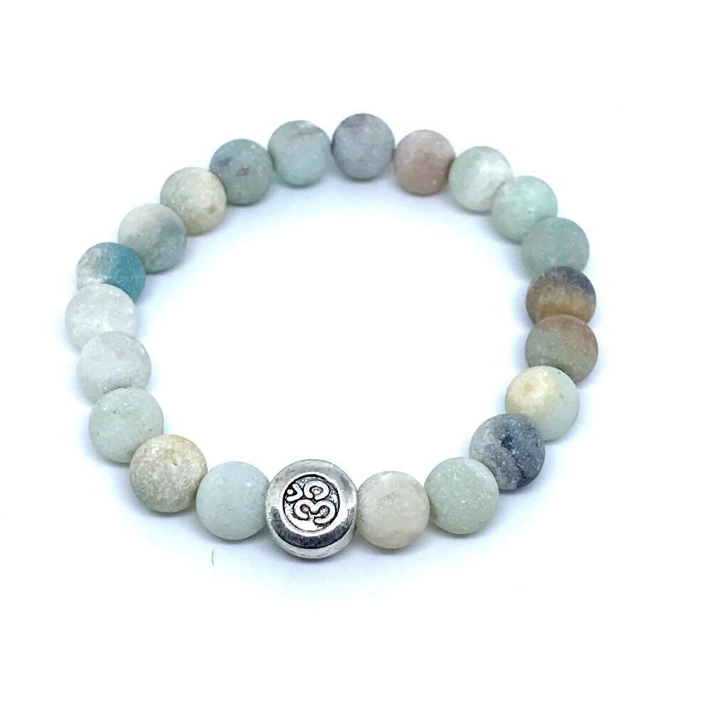 Pulseira Pedras naturais Amazonita Fosca 21 e Simbolo Om Paz e Eq