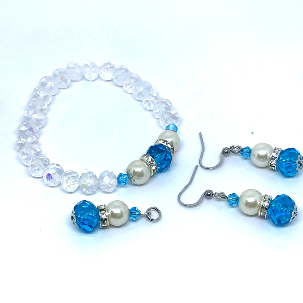 Conjunto Luxo com Pulseira,Pingente e brincos em Inox com Cristai
