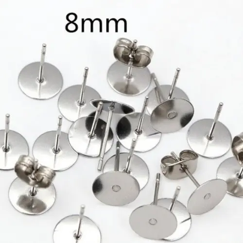 Base Brinco Pino 6 ou 8 mm Aço Inoxidável 20 Pares Aço Inox