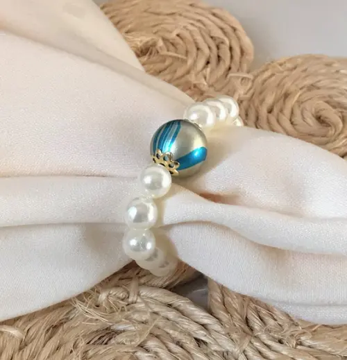 Anel para Guardanapo Mesa Posta Aro ou Perola com Conta Azul