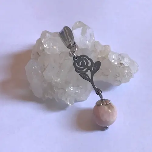 Pingente Rodocrosita e e Flor Aço Inox