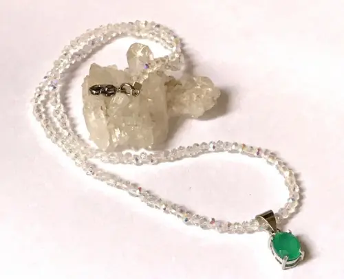 Choker Cristal Ab 2 mm e Pingente de Prata 925 e Aventurina
