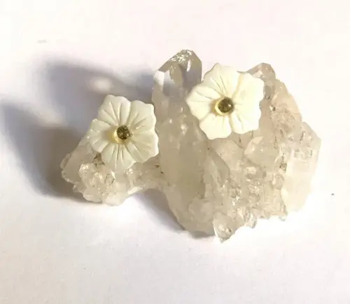 Brinco Flor de Madreperola com Miolo de Citrino e Aço Inox