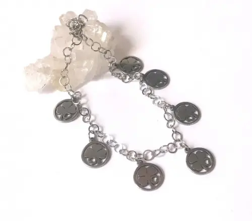 Pulseira Aço Inoxidável com Trevo da Sorte Amuleto