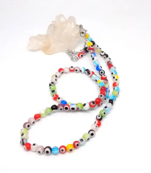 Choker Colar Olho Grego Muranos e Aço Inox