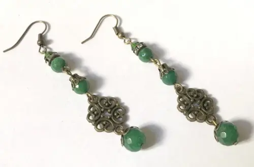 Brinco Jade Verde Esmeralda Facetada com Gancho Ouro Velho