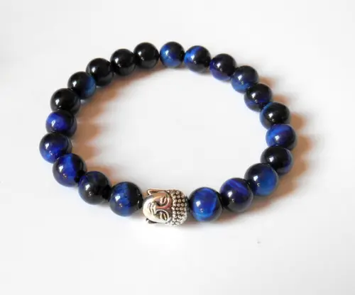 Pulseira Japamala com olho de tigre azul 21 contas
