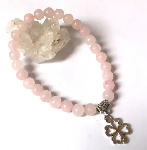 Pulseira Japamala 27 Contas Quartzo Rosa e Trevo da Sorte