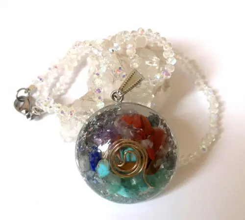 Choker Cristal Ab 2 mm e Pingente 7 Chakras Redondo