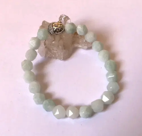 Pulseira Japamala com Água Marinha Facetada 21 Contas e Buda