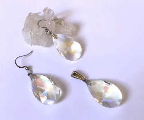 Conjunto Brinco e Pingente com Gota de Cristal e Aço Inox