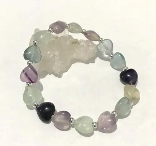 Pulseira Ajustável Fluorita Coração e Bolinhas