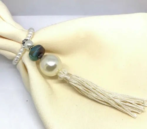 Anel para Guardanapo Mesa Posta Perola Conta e Tassel