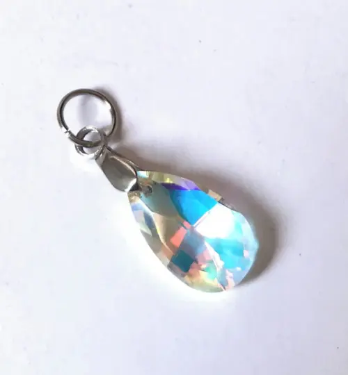 Pingente com Cristal Aurora Boreal Gota e Aço Inox