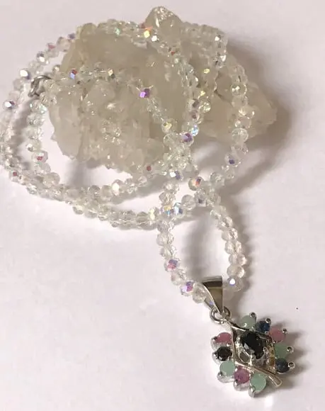 Choker Cristal Ab 2 mm e Pingente Rubi Safira e Esmeralda