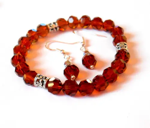Conjunto Pulseira e Brincos Cristal Marrom Facetado