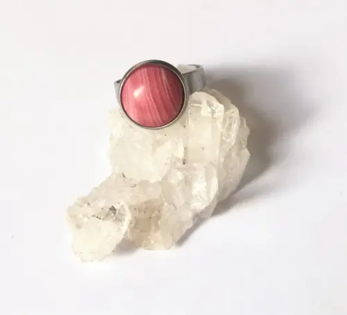 Anel Ajustável em Aço Inox com Agata Cabochão