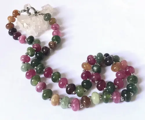 Colar Jade Colorida Rondell Liso Fecho em Inox