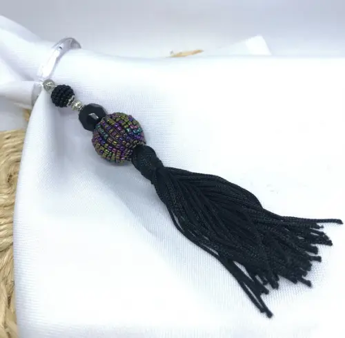 Anel para Guardanapo Mesa Posta Perolas Diversas e Tassel