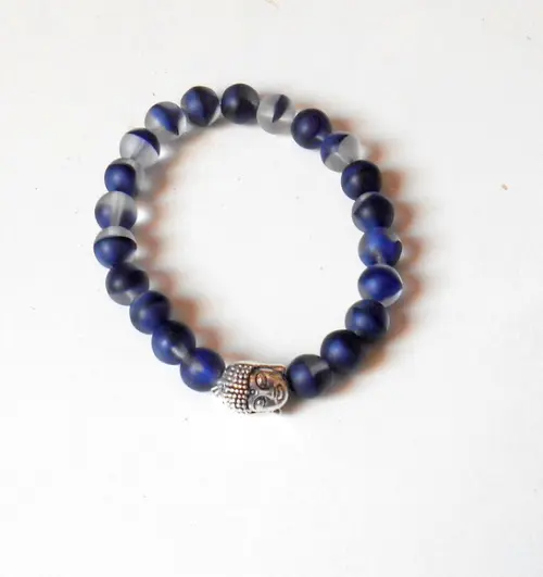 Pulseira japamala Cristal theco 21 contas azul escuro