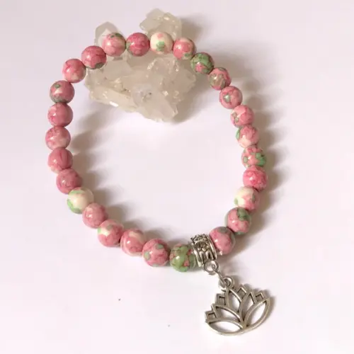 Pulseira Japamala com Jaspe Rosa e Verde 27 Contas