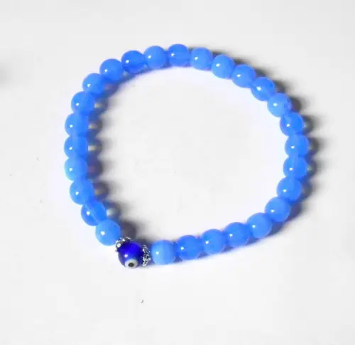 Pulseira Japamala Cristal Theco 27 Contas Azul e Olho Grego