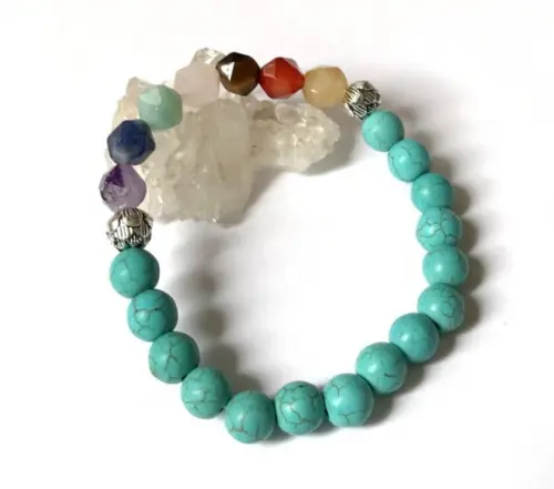Pulseira 7 Chakras com Turquesa e 7 Pedras Facetadas