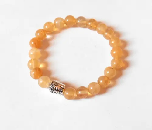 Pulseira Japamala com Citrino 21 Contas e Buda Prateado