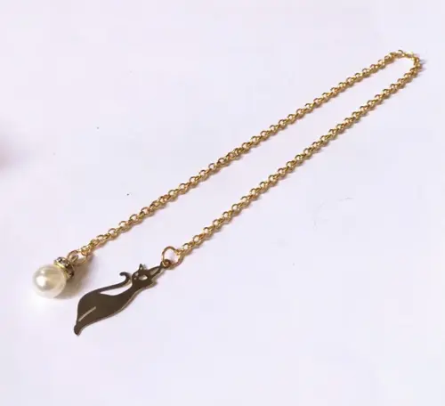 Marcador de Paginas Corrente com Gato e Perola com Cristal