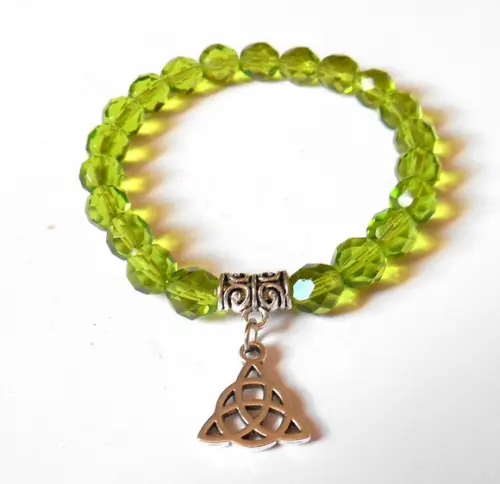 Pulseira Ajustavel Cristal Theco Verde 21 Contas e Triquetra