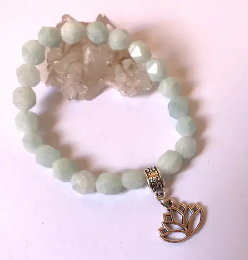 Pulseira Japamala com Água Marinha 21 Contas Flor de Lotus