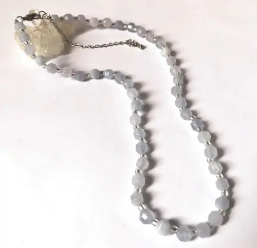 Choker Colar Agua Marinha Facetadas e Inox