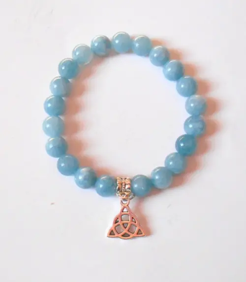 Pulseira Japamala com Agua Marinha e Triquetra