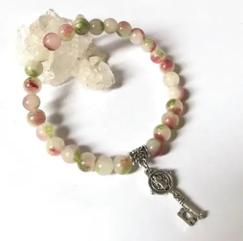 Pulseira Japamala 27 Contas Jade Colorida Chave S. Benedito