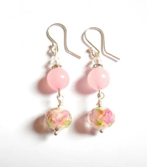 Brinco Quartzo Rosa , Cristais e Prata 925