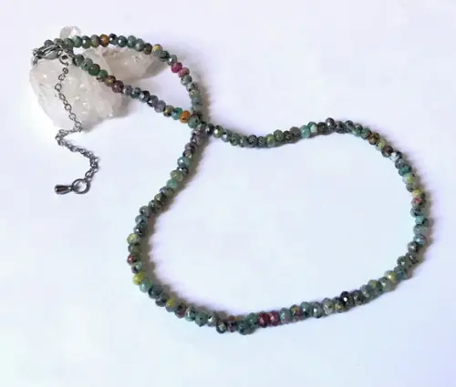 Choker Colar Jaspe Multi Coloridas Facetadas e Aço Inox