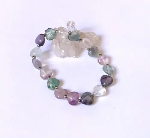 Pulseira Ajustável Fluorita Coração e Aço Inox