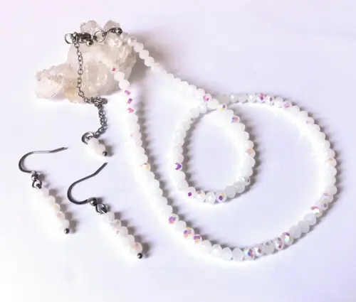 Choker Colar e Brincos com Cristal Branco 4 mm e Aço Inox