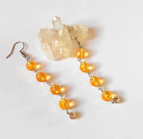 Brinco Cristal Theco Amarelo Topázio e Strass