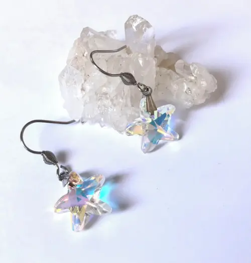 Brinco Estrela de Cristal Ab e Aço Inoxidável