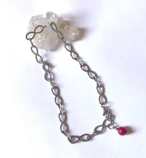 Tornozeleira com Simbolo Infinito Aço Inoxidavel e Jade