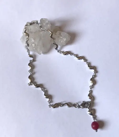 Tornozeleira de Aço Inoxidavel e Jade Facetada